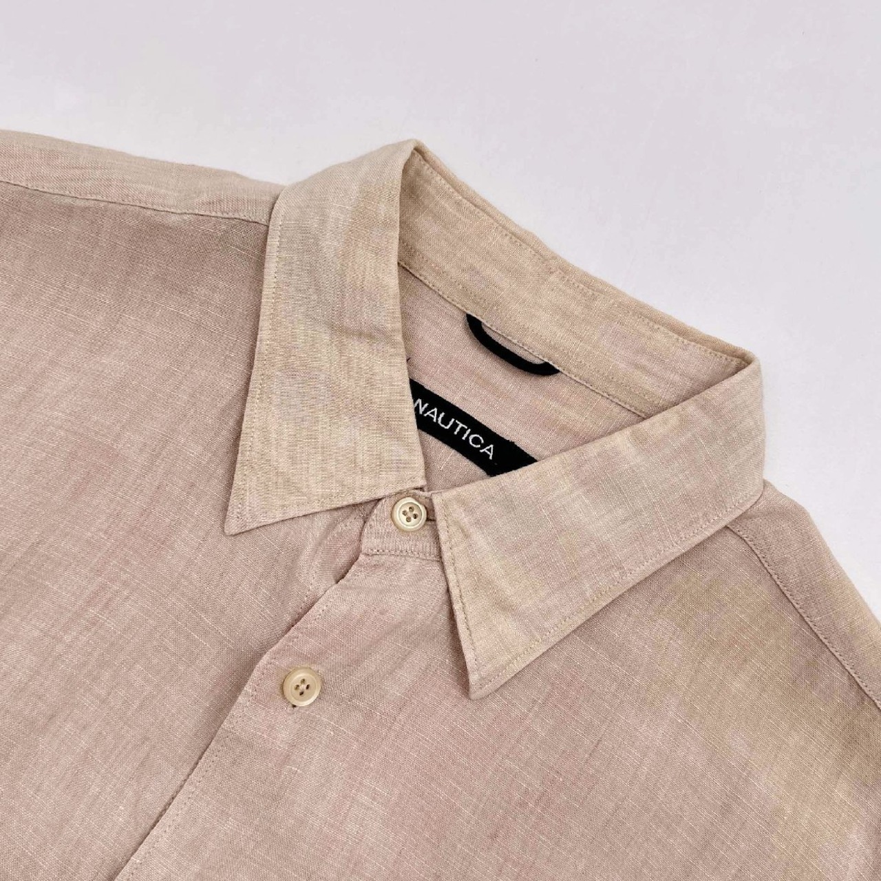 麻100%◆NAUTICA ノーティカ 半袖 リネン シャツ Lサイズ/メンズ/ベージュ/古着屋/オールド