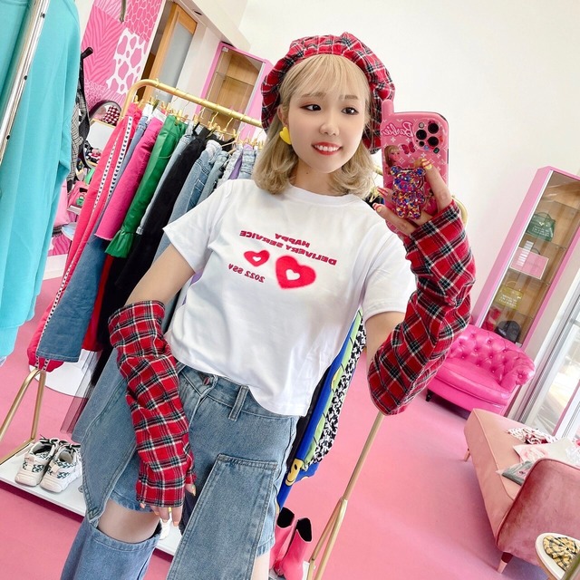 Redチェックアームウォーマー＆ベレー帽/韓国/レディースファッション/セット売り/帽子/派手/個性的/春/秋/冬/レッド（9-603）