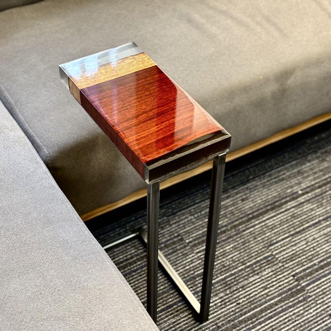 サイドテーブル アイアン 無垢材 木製 一枚板 コの字 アンティーク