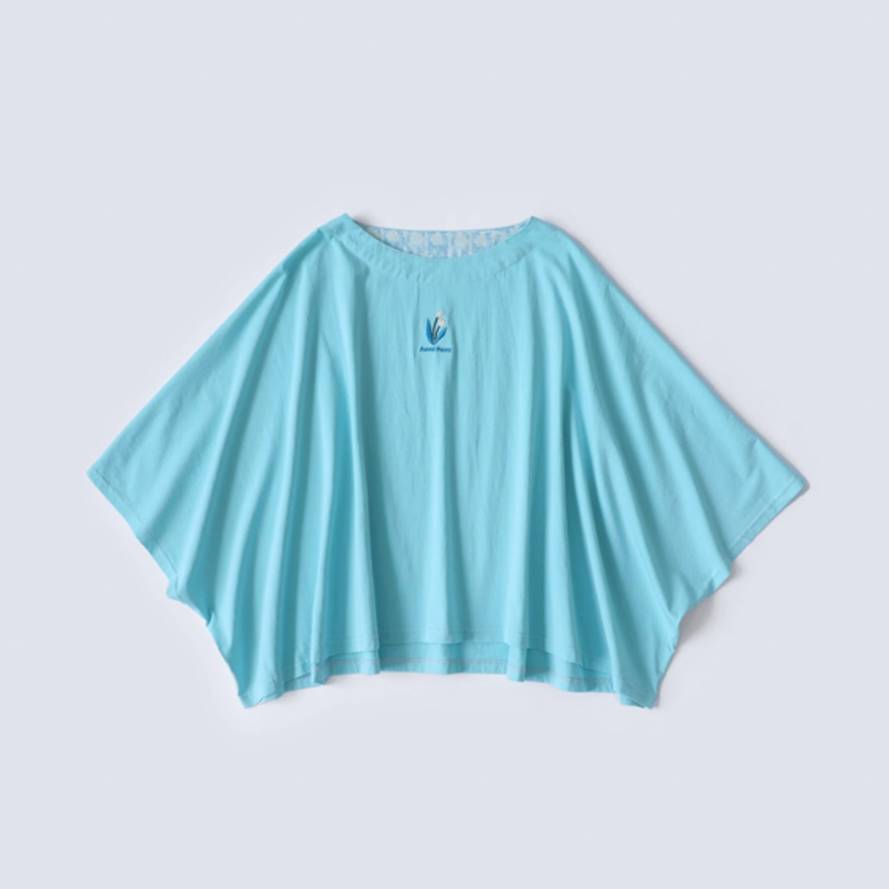 チューリップ刺繍のガーリーラウンドネックトップス P0022