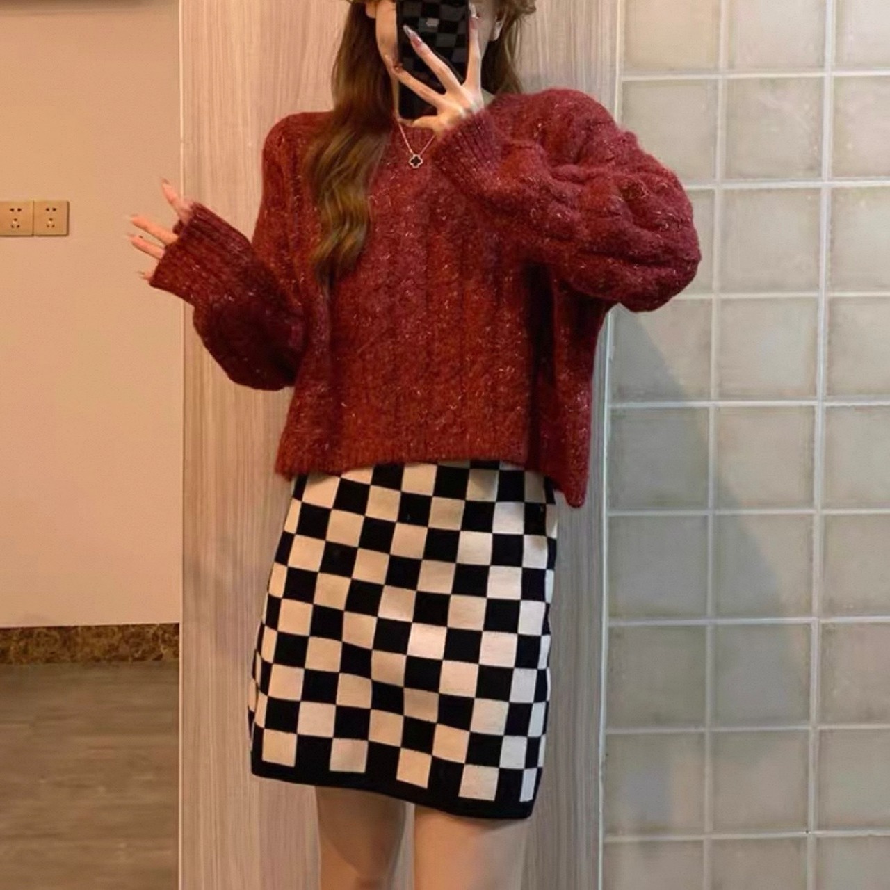Red Retro Twist-Knit Sweater