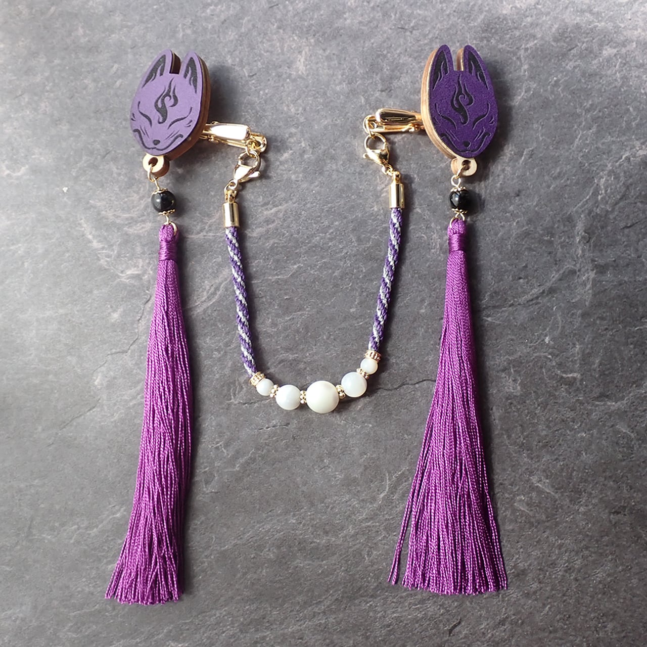 【受注生産】狐面の羽織紐 紫×黒