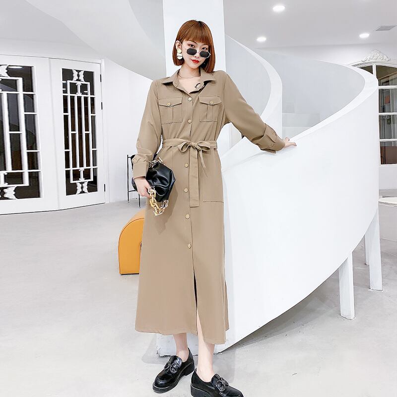 プラスサイズのファットシスタードレス2020秋女性の新しい長袖ウエストスリミングフレンチミディスカート ミックスインファッション57795547298