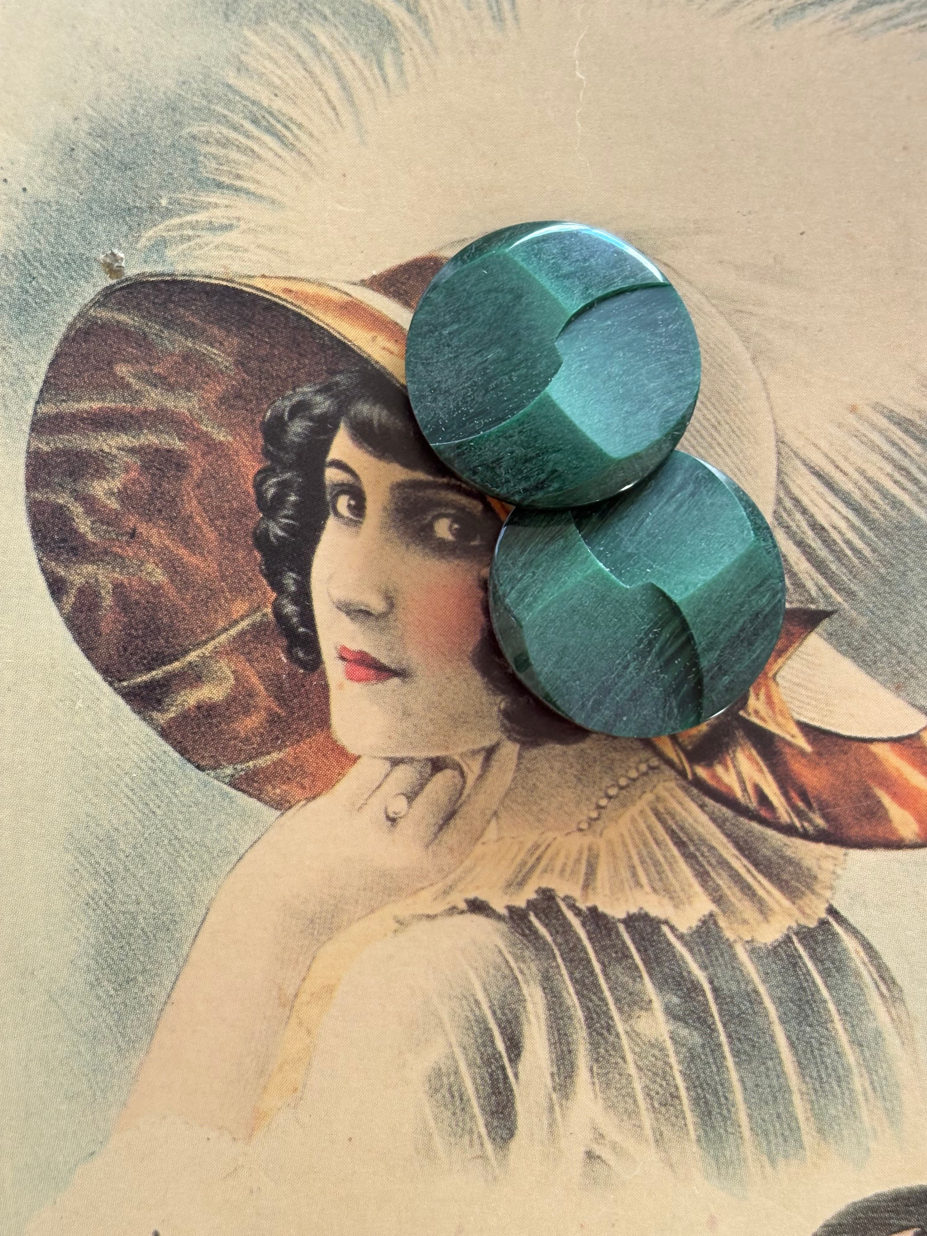 Japanese Vintage ボタングリーン マーブル調 22mm レトロ アクセサリーパーツ デコレーション材