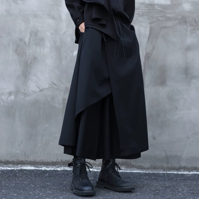 【ORV0010】Asymmetric Layered Culottes, Wide-Leg Pants