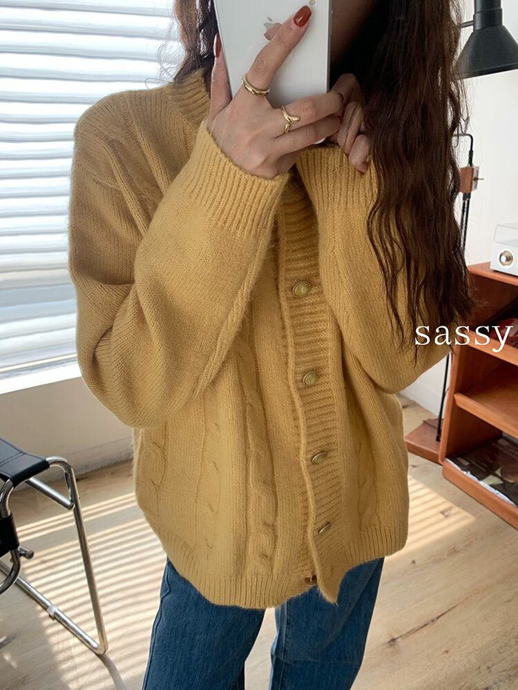 ソリッド カラーセーター カーディガンオータムウィンタールーズラウンドネックシャツ ロング 秋物 冬物 Oネック ソリッドカラー ビッグFスモールZ韓国31012706770