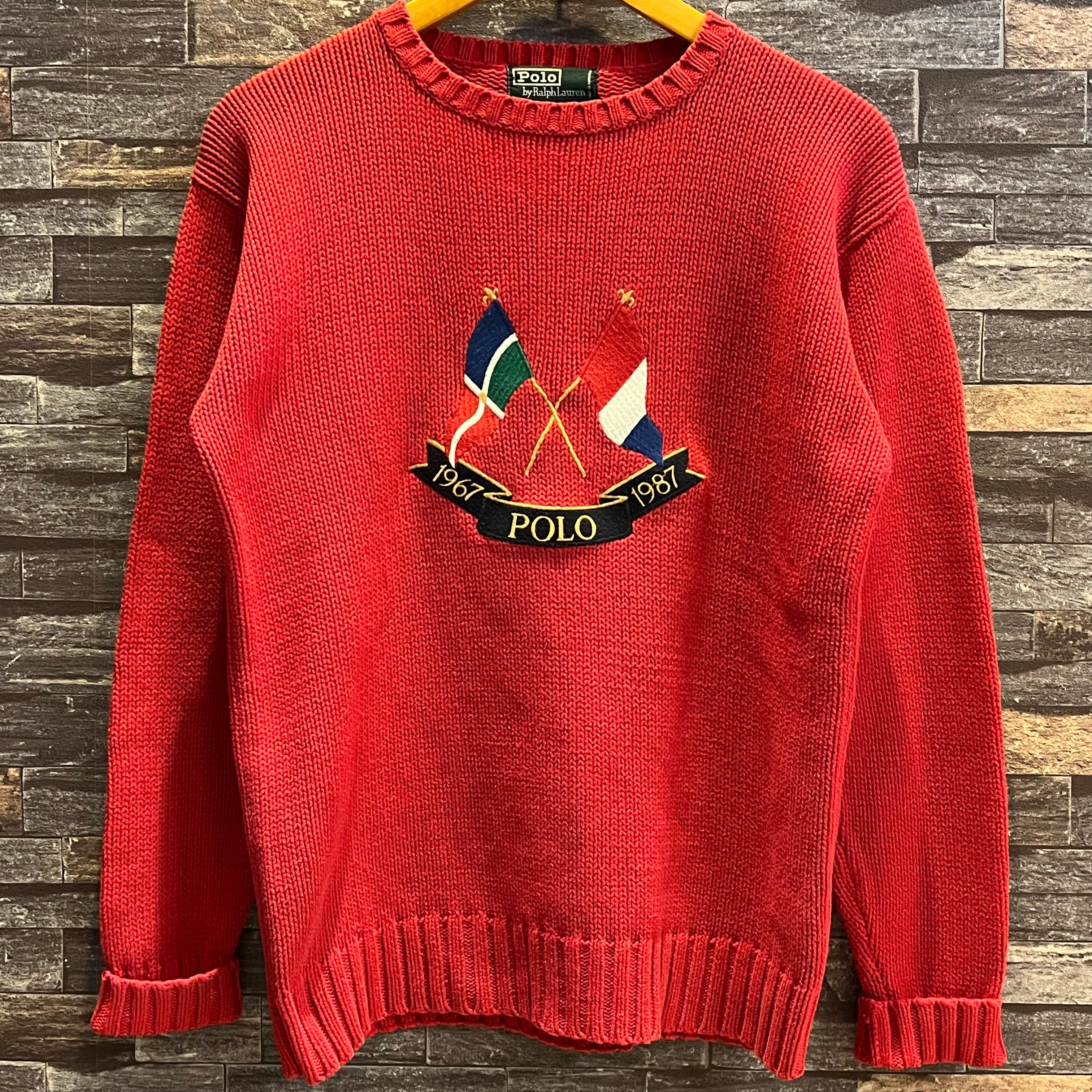 ②80's RALPH LAUREN CROSS FLAG COTTON SWEATER | safarionline