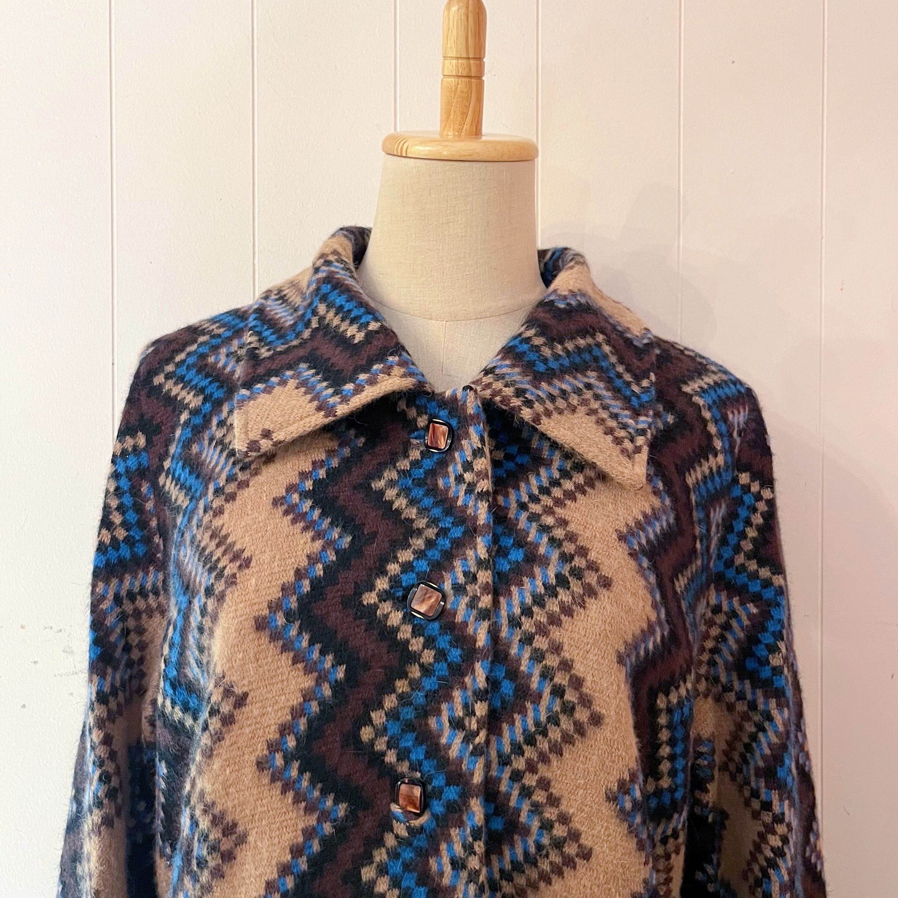 blue brown zigzag wool one-piece