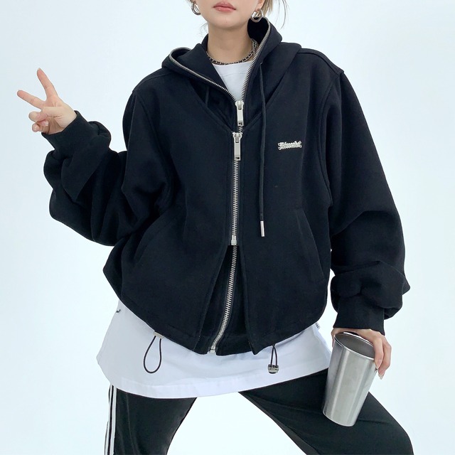fake two piece sweatshirt zipper　フェイクツーピーススウェットジッパー　J0550