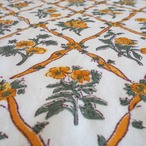 ブロックプリント生地【50cm単位】インド綿  ジャール柄 白×イエロー×カーキ #58532-WT3