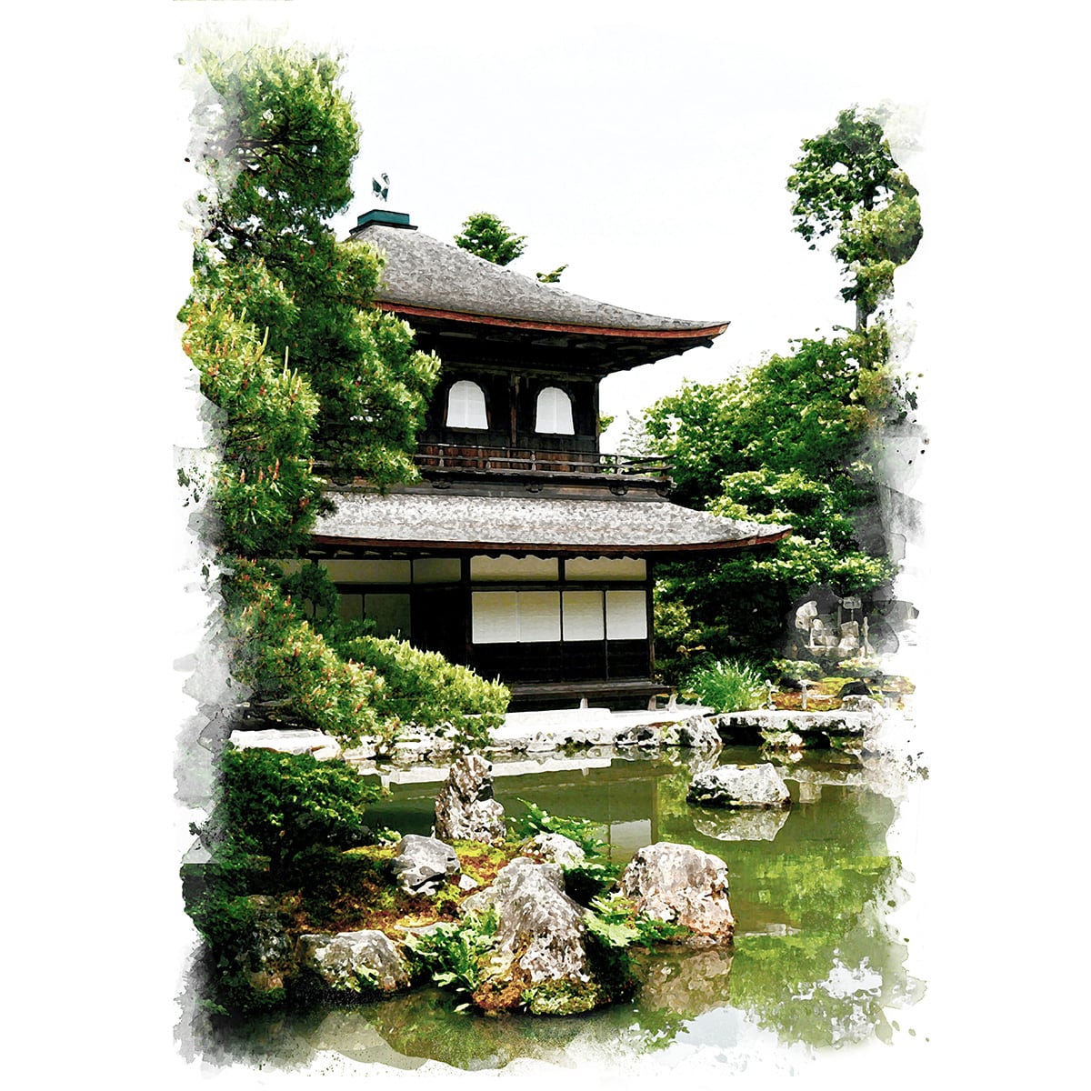 絵画 日本 京都府 銀閣寺 風景画 インテリアアート額付き 水彩画 絵画 日本 京都府 銀閣寺 風景画 インテリアアート額付き 水彩画