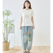 TRUBE 花柄フリップフロップサンダルイラスト半袖Tシャツ【M~L】ホワイト