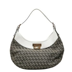 フェンディ ズッキーノ ワンショルダーバッグ 8BR552 ブラック ホワイト キャンバス レザー レディース FENDI 【中古】