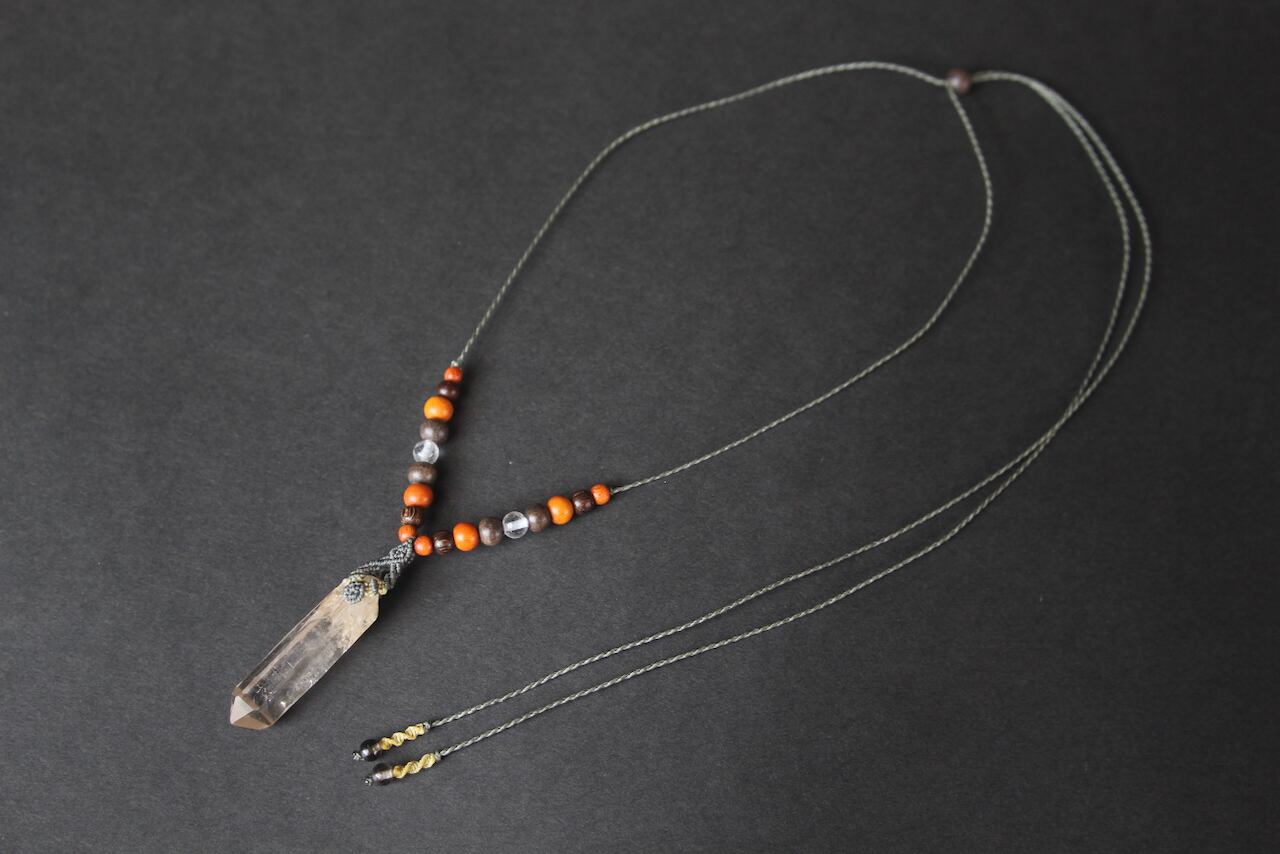 Himalayan crystal micro macrame wood pendant