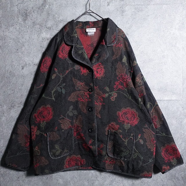 Black Rose Motif Design Jacquard Jacket