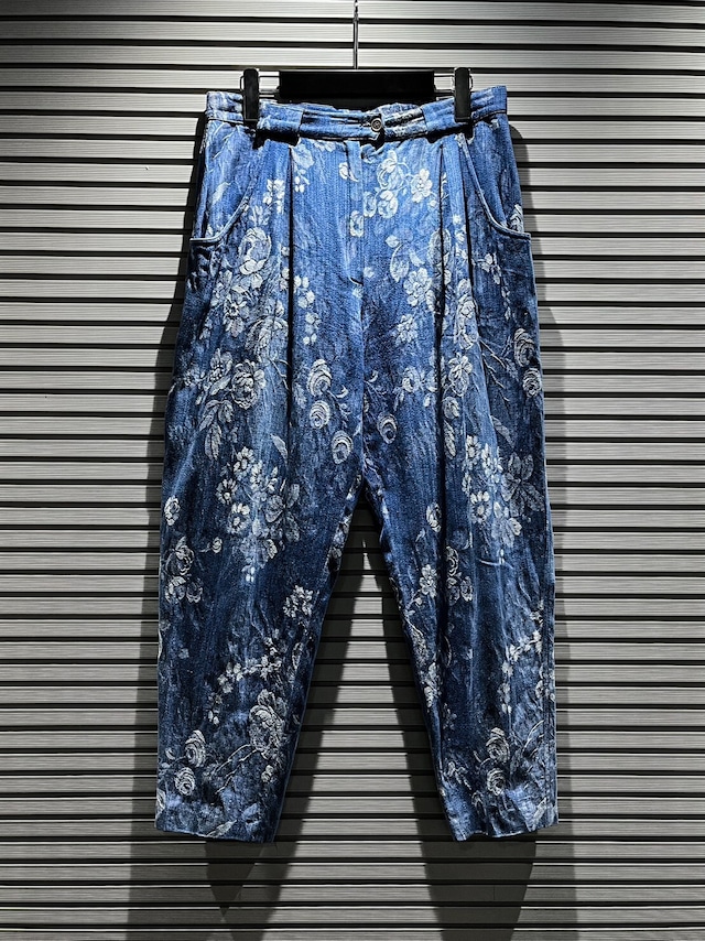 【X VINTAGE】Beautiful Flower Total Pattern Linen Easy Pants