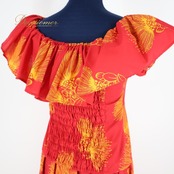 フラダンス 衣装 ツーピース セットアップ 上下セット レッド系 マーメイドライン エムエムジェイ レフア柄 赤 黄 トップス スカート 花柄 フリル ハワイアン アロハ 鮮やか 華やか ハワイアンプリント MermaidLine MMJ イエロー系 赤色