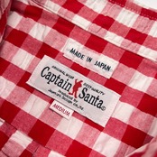 CAPTAIN SANTA キャプテンサンタ シアサッカー風 チェック柄 BD 長袖シャツ サイズ M /レッド×ホワイト/ジョイマークデザイン/日本製