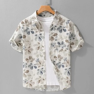 【M-3XL】Leaf Print Short Sleeve Shirt / リーフ プリント 半袖 シャツ