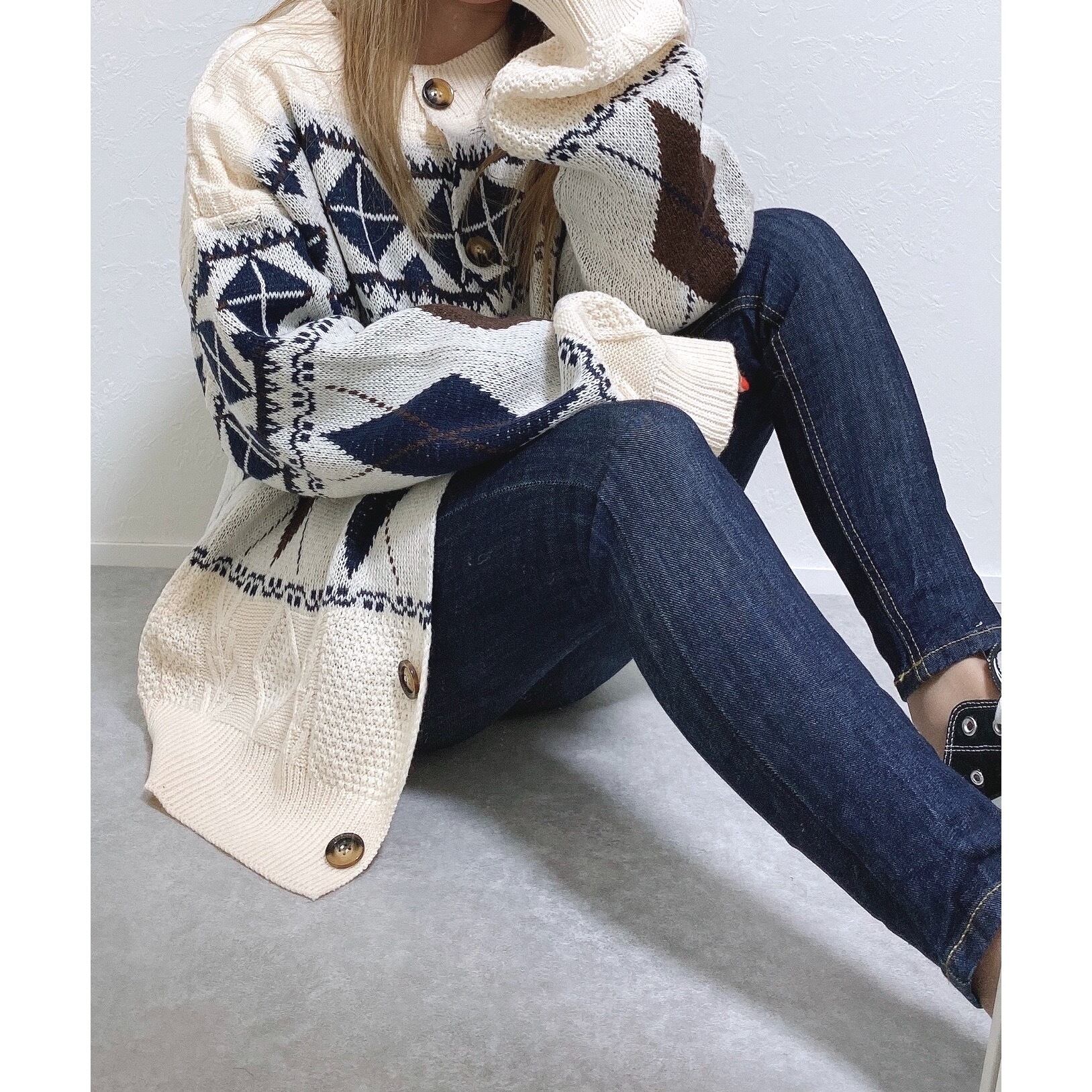 アーガイルニットカーディガン(2色) | select♡shop アーガイルニットカーディガン(2色) | select♡shop