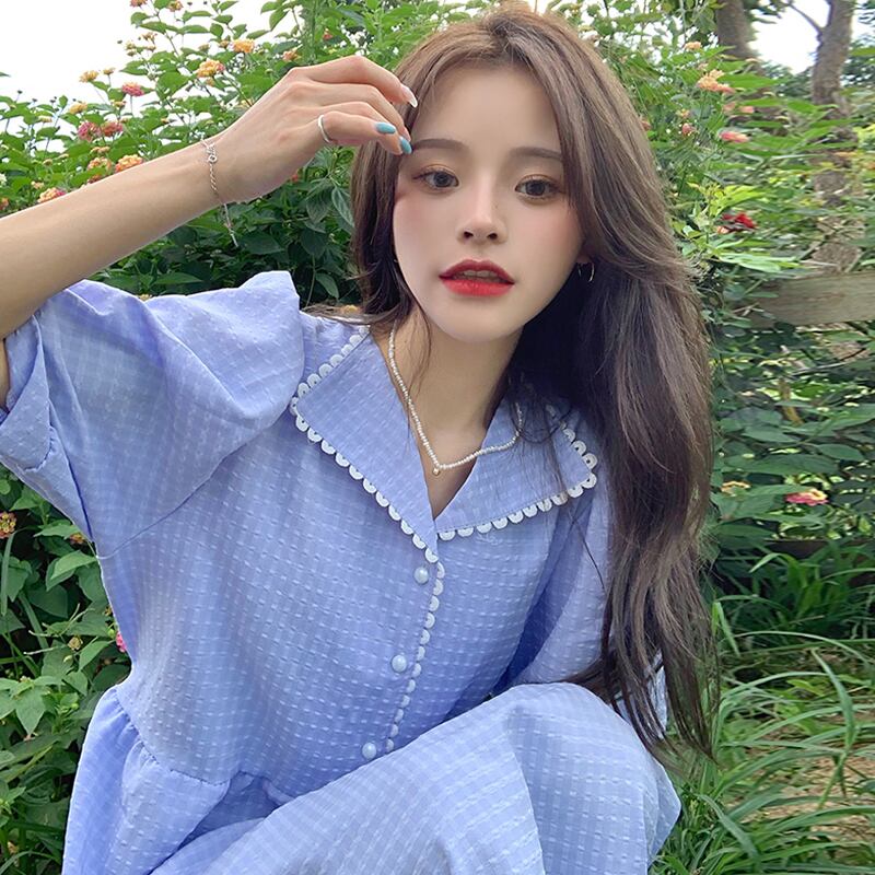 ブルースリーブドレス サマーロングスカート 夏物 スーパーモール56689740603