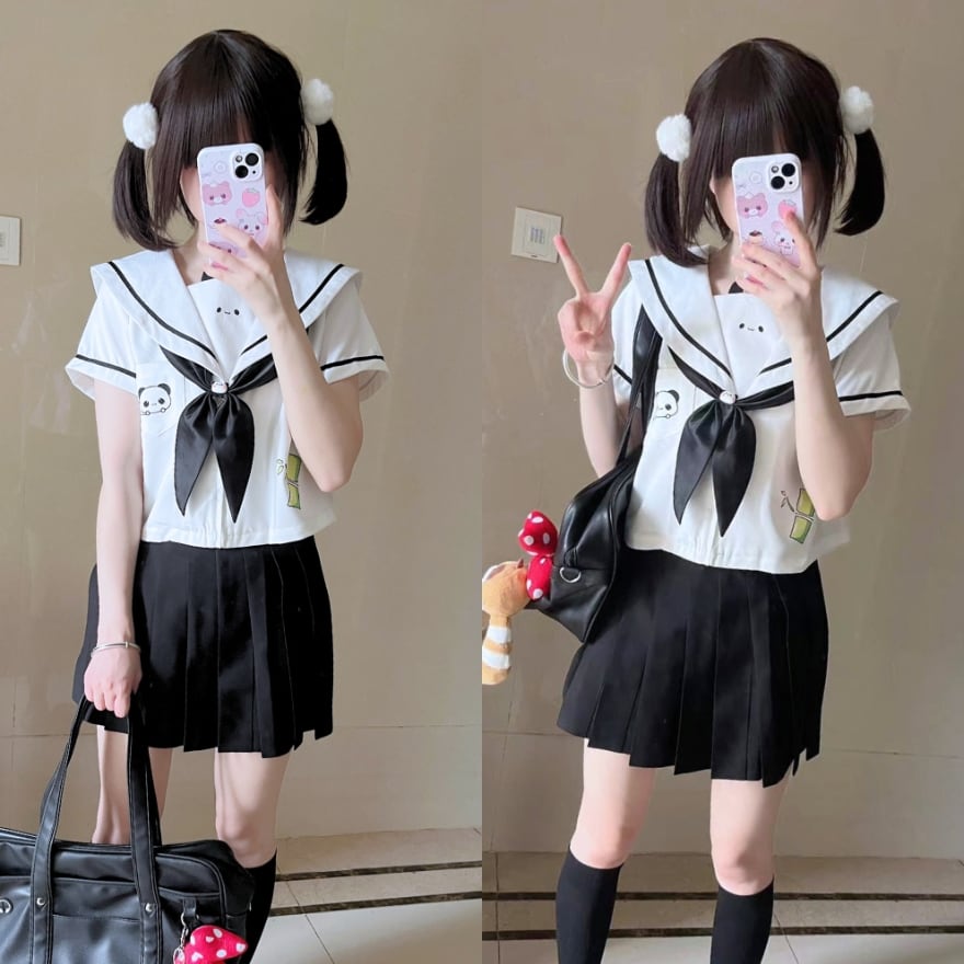 SEASONZ チャイナ風 セーラー服 パンダ制服 セットアップ 半袖 イベント コスプレ衣装