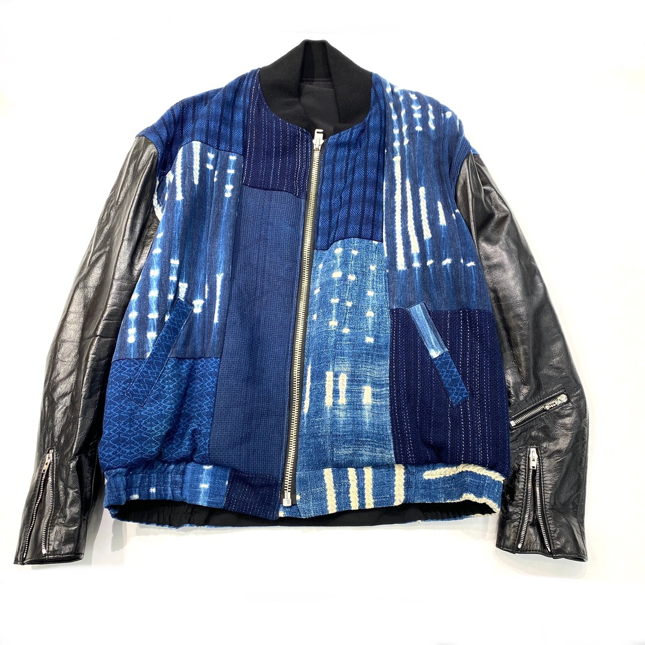 【bomber27】再構築リバーシブル中綿ボンバー  leather × indigo   MIX BOMBER JACKET
