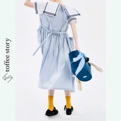 ピュアコットン セーラーカラーストライプシャツワンピース i0365