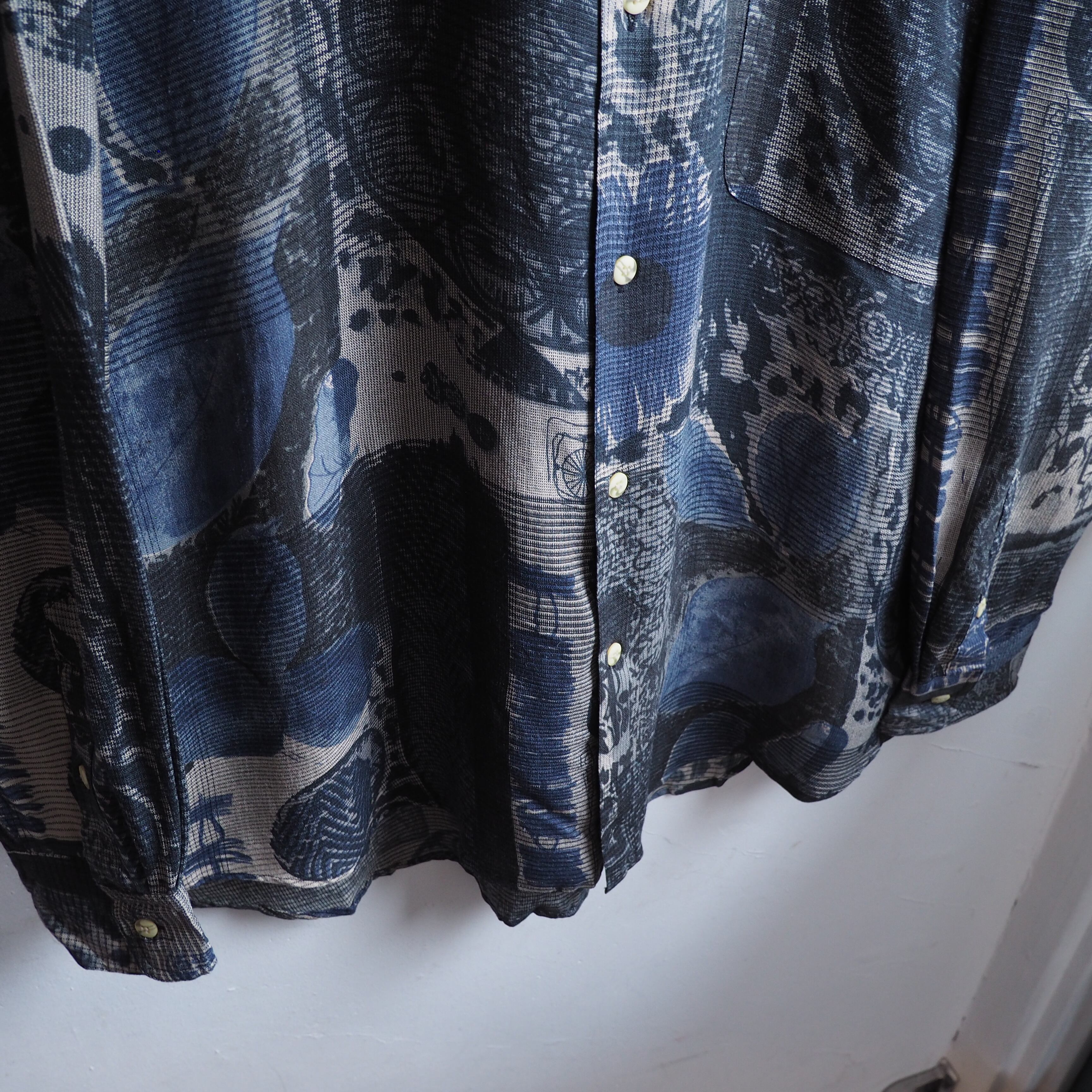 1990s ” Goouch ” contemporary collage art printed vintage loose silhouette silk shirt