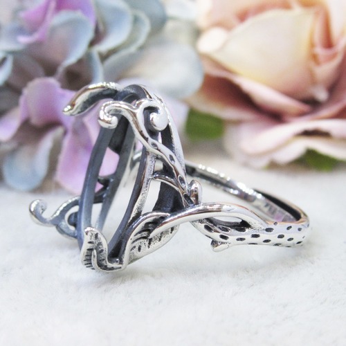 アウトレット18×13㎜ 唐草4爪 S925 リング台 銀古美