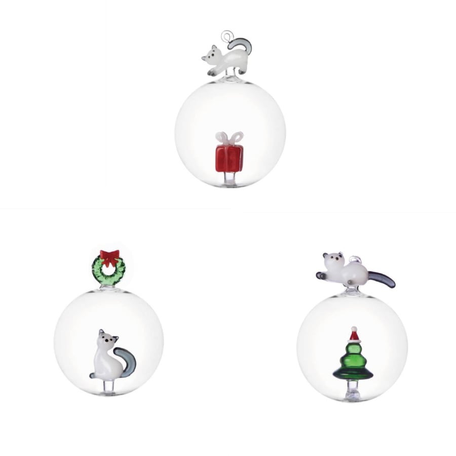 ICHENDORF (イッケンドルフ)TABBY CAT / christmas ball 猫とクリスマスモチーフの ガラスオーナメント