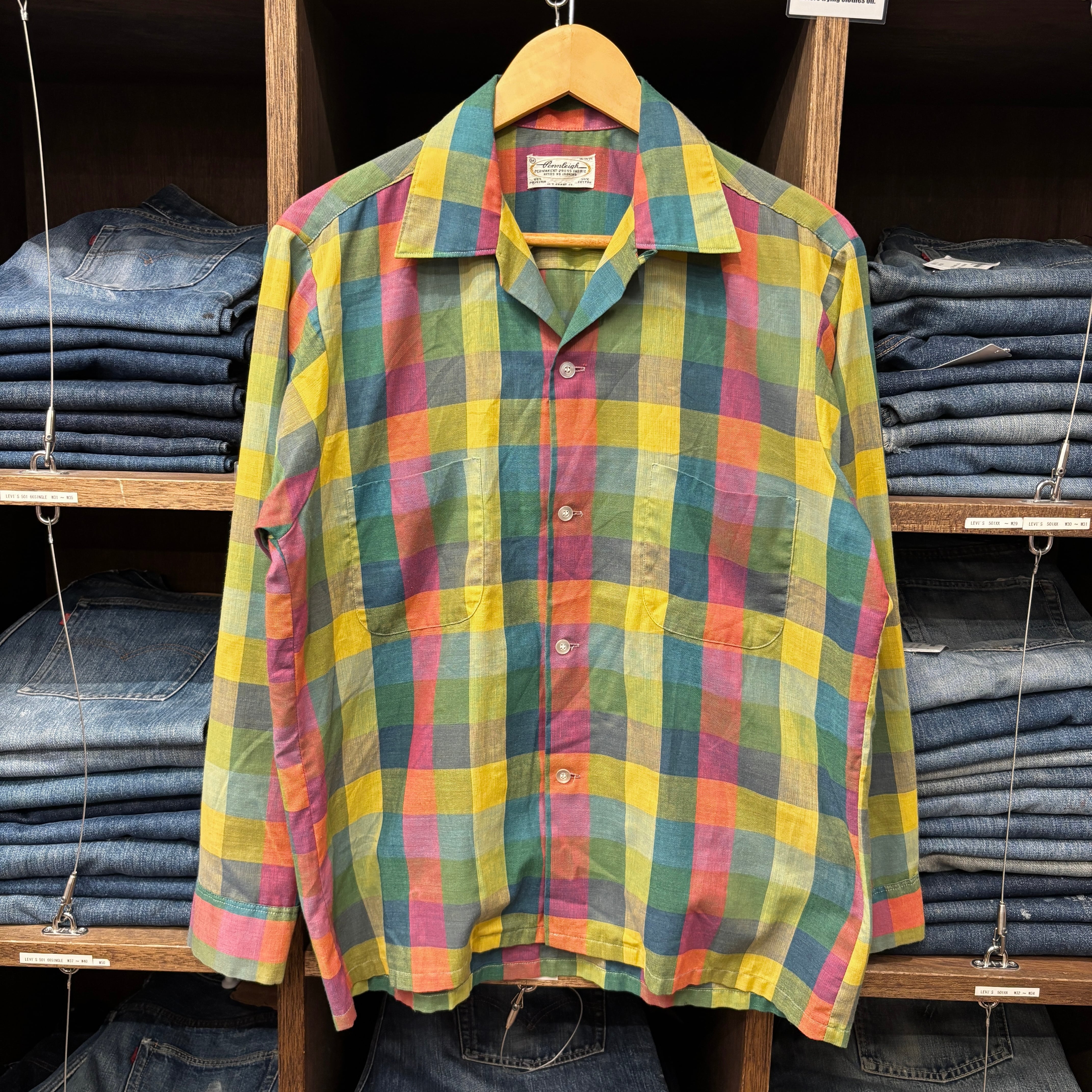 トップス Mallion vintage top 90s Vintage Womens Mustard Plaid Crop Top Open Neck Short Lantern
