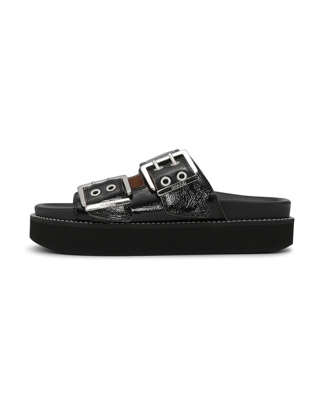 【GANNI】WIDE WELT CHUNKY BUCKLE FLAT SANDALS