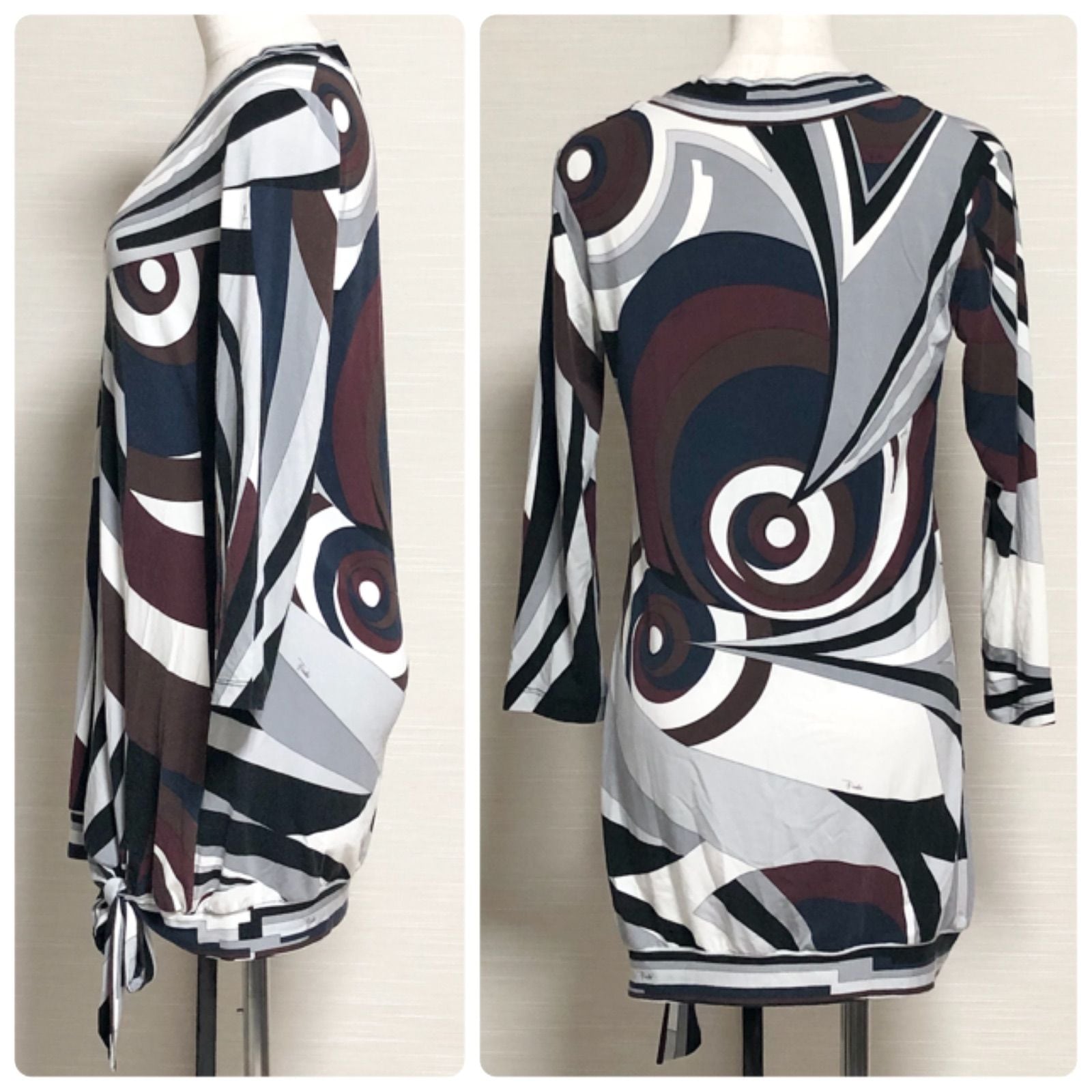エミリオプッチ　イタリア製　プッチ柄　チュニック　レーヨン　膝丈ワンピース □高級ブランド□EMILIO PUCCI エミリオプッチ プッチ柄総柄ワンピース