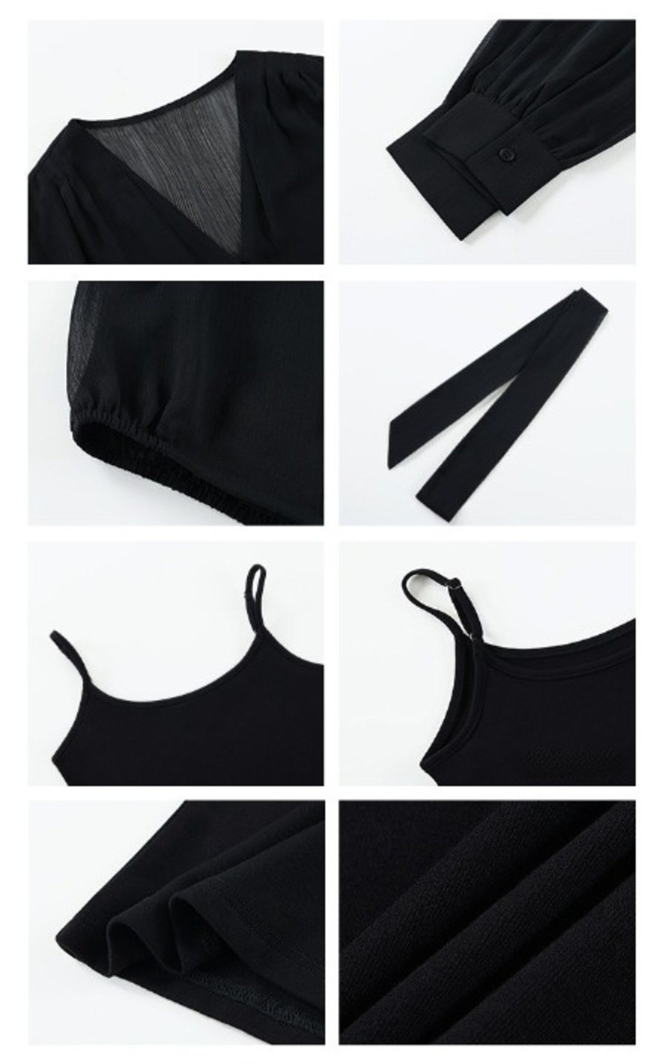 V-neck chiffon shirt camisole withTied Ribbon Set up【H00078】
