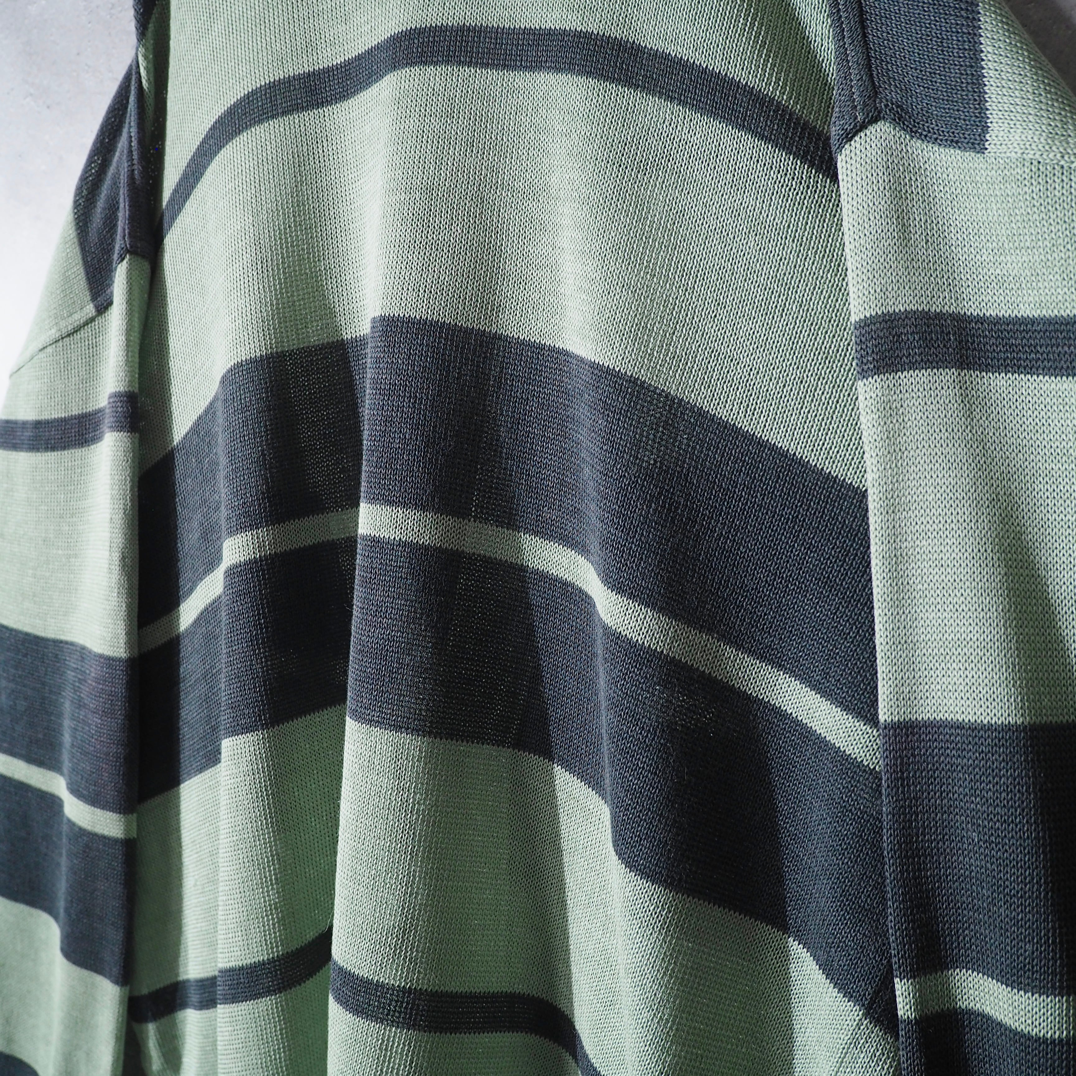 1990s " PIASPORTS " Mint green color vintage loose Border knit cardigan