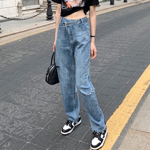 【韓国通販 dgo】high-waist retro straight-leg jeans（B0937）