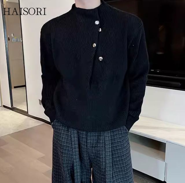 (NEW) アシンメトリーボタン・リブニットシャツ