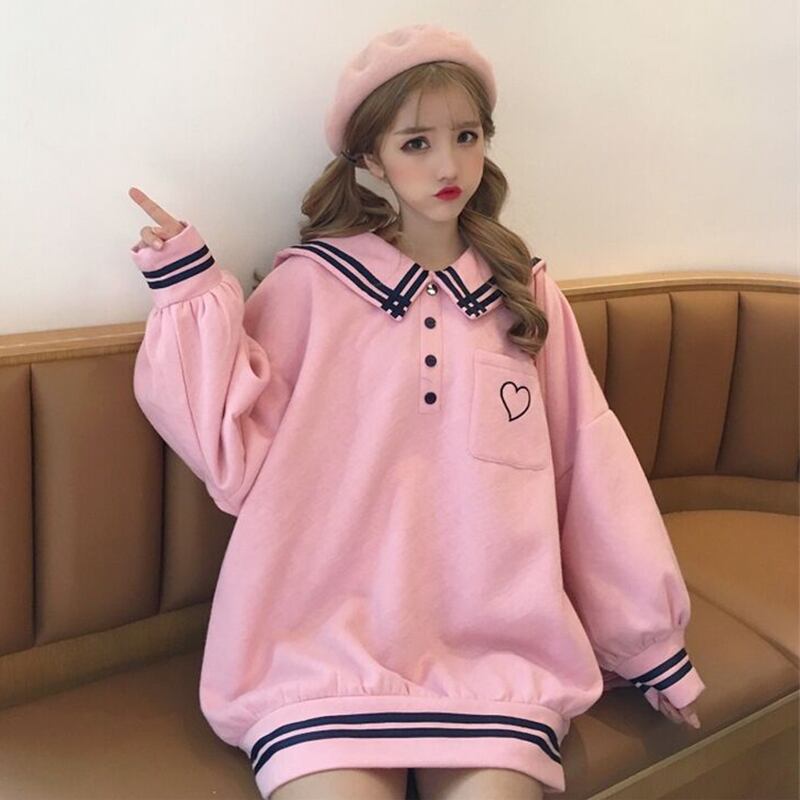 ネイビーカラールーズセーターレディース秋冬ロングセクションフードなしオールマッチレイジースタイル長袖トップタイドイン 萌量不足96921185811