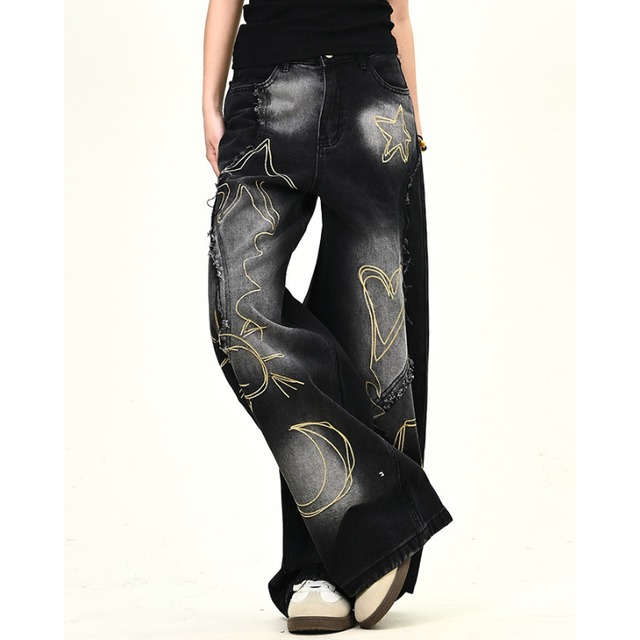 graffiti wave fringe denim　グラフィティウェーブフリンジデニム　J1213