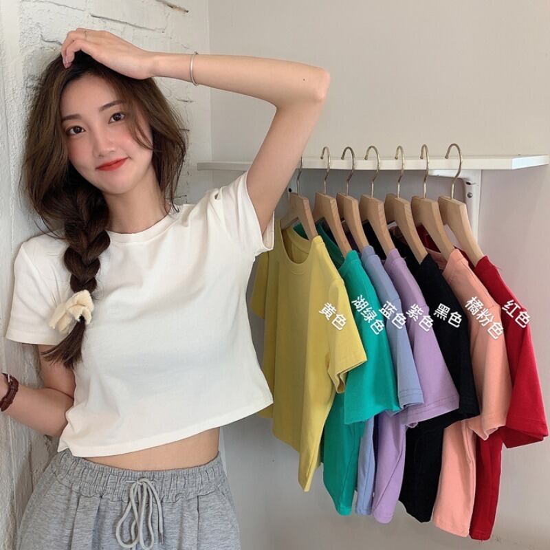 サマーカラーベーシックラウンドネックショートトップス Tシャツ 夏物 Oネック YY-ファッション43478243162