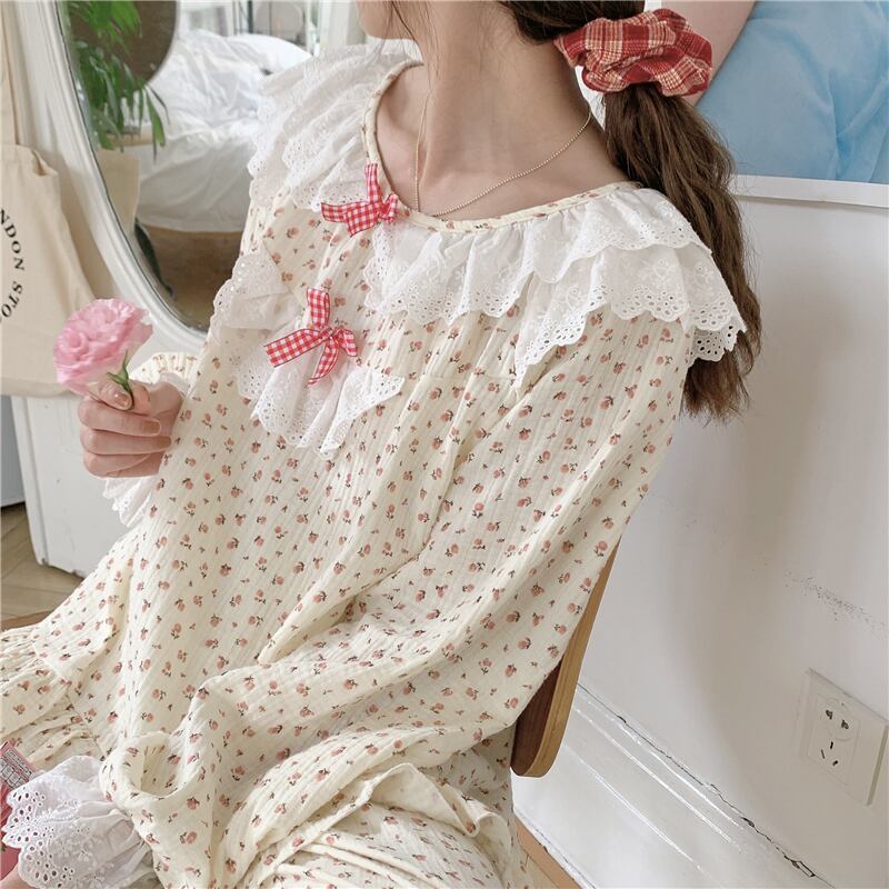 レースフローラルレディースオータム ロング リボン コットン 秋物 花柄 萌量不足42721015390