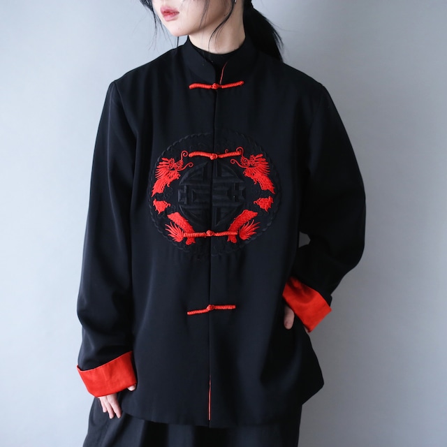 "刺繍×龍" black × red special china shirt jacket