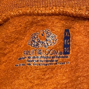 【FRUIT OF THE LOOM】無地 クルーネック スウェット トレーナー オレンジ X-Large us古着