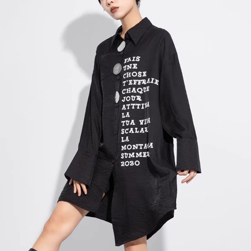 ボタンフロント ヒップ丈 長袖 シャツ 1color BL0549