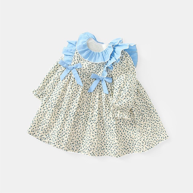 リボンとフリルの小花プリントワンピース