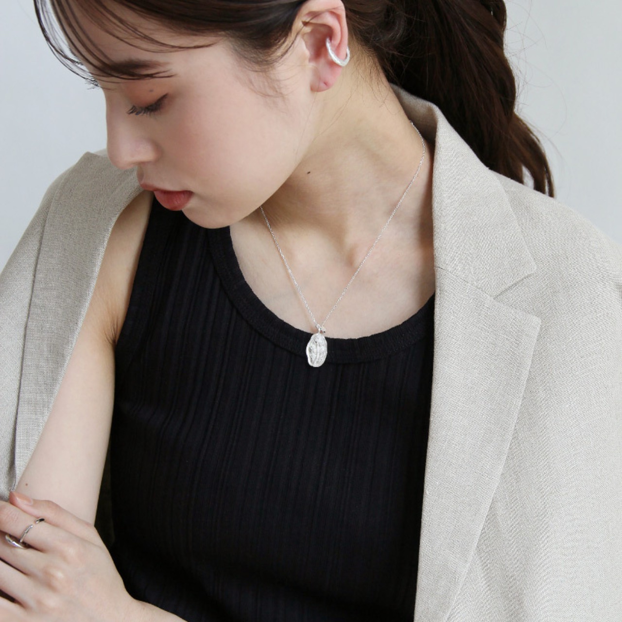 【ネコポス便】SILVER925  ローズネックレス 地銀 　1708