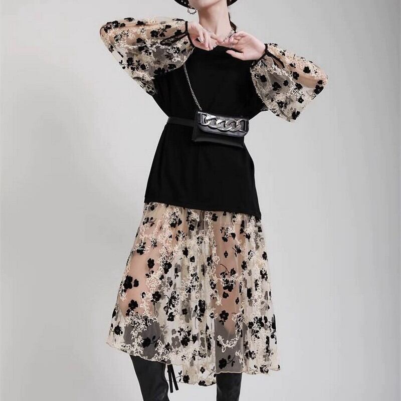 ツーピーススプライシングメッシュドレス A0132