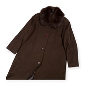 カシミヤ100% Cashmere 襟ファー付き ロング コート F フリーサイズ /レディース/ダークブラウン/カシミア