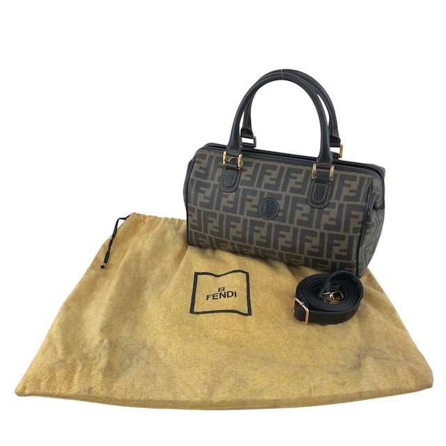 FENDI フェンディ ズッカ ショルダーバッグ ブラック FFロゴ PVC ミニボストン 2way vintage ヴィンテージ オールド ec36sk